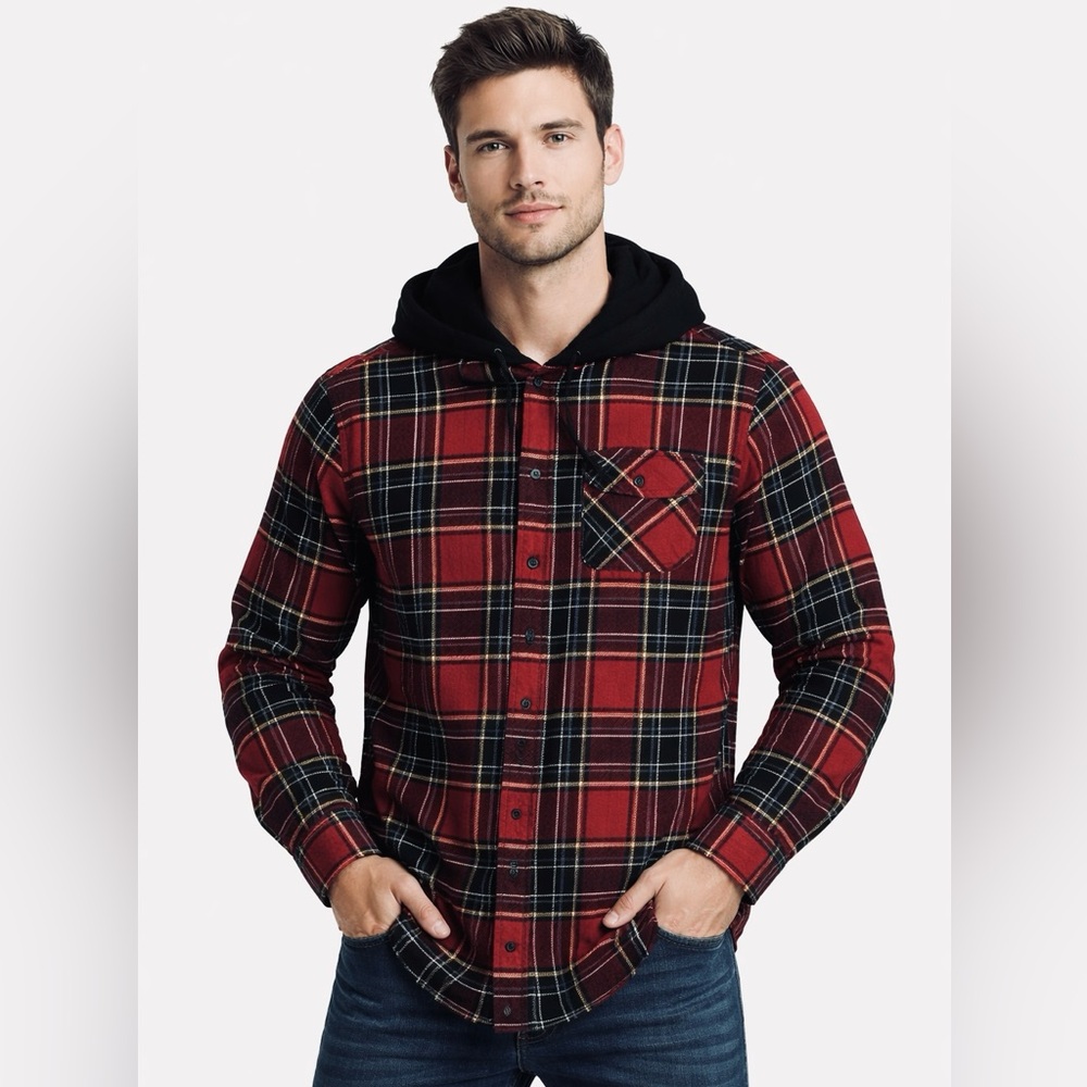 💜Sonoma Red Plaid Long Sleeve w/hoodie